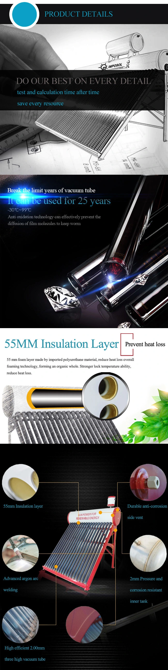 30PCS Vacuum Tube Heat Pipe Solar Collector